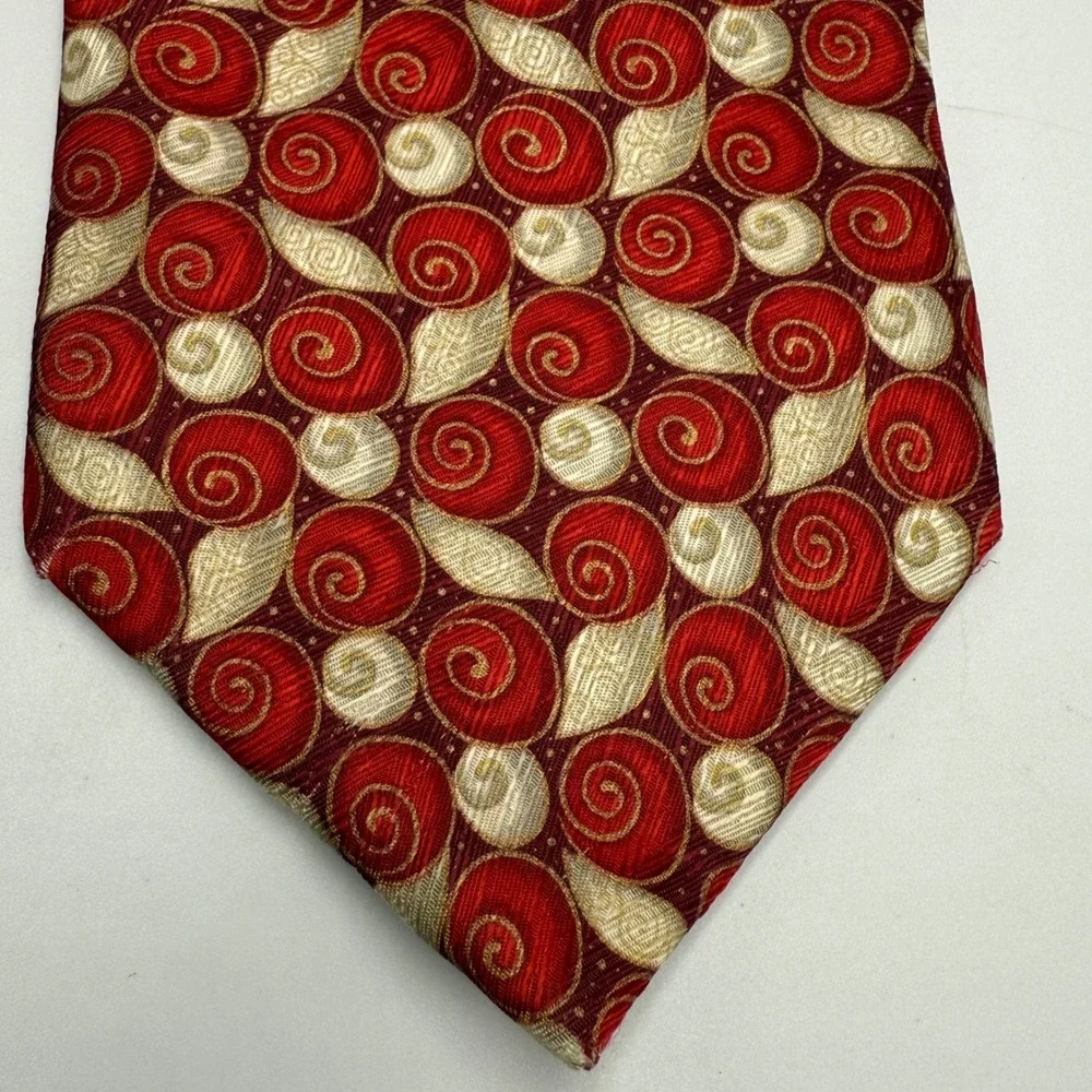 Vintage Ermenegildo Zegna Silk Tie Red Gold Geometric Swirl Spiral Pattern Italy